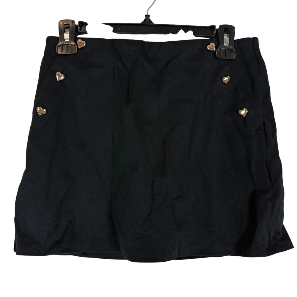 Old Navy Skort Girls XL 14-16 Black Knit Heart Button Elastic Waist Casual